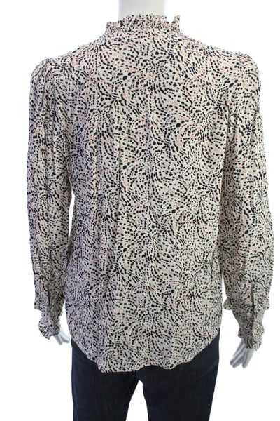 Ba&Sh Womens Leopard Viscose Long Sleeve Button Up Blouse Beige Size XS