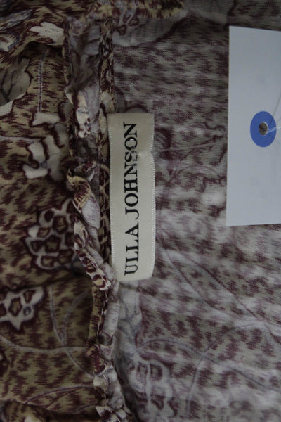 Ulla Johnson Womens Brown Floral Viscose Round Neck 3/4 Sleeve Blouse Size 4