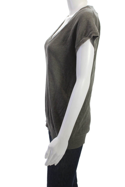 Tibi Women Basic Linen Silk V Neck Sleeveless Top Dark Gray Size L