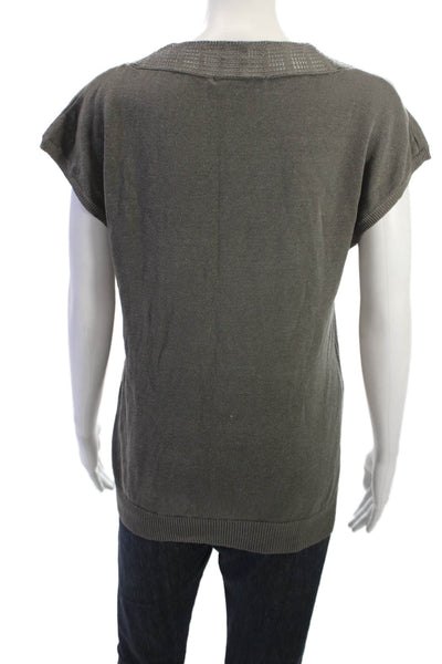 Tibi Women Basic Linen Silk V Neck Sleeveless Top Dark Gray Size L