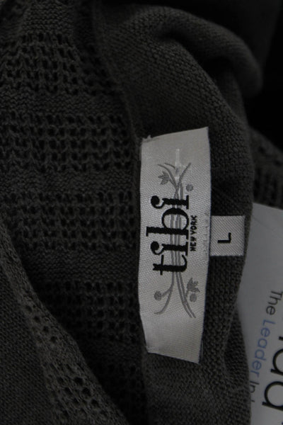 Tibi Women Basic Linen Silk V Neck Sleeveless Top Dark Gray Size L