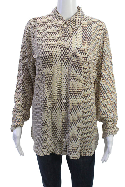 Equipment Femme Women Silk Collared Button Blouse Beige Size L