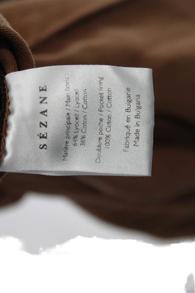 Sezane Women Cropped Dress Pants Brown Button Lyocell Cotton Size 44