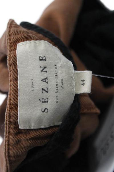 Sezane Women Cropped Dress Pants Brown Button Lyocell Cotton Size 44