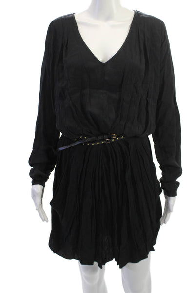 Rebecca Taylor Womens Blouson Mini Dress Black V-Neck Long Sleeve Rayon Size 6