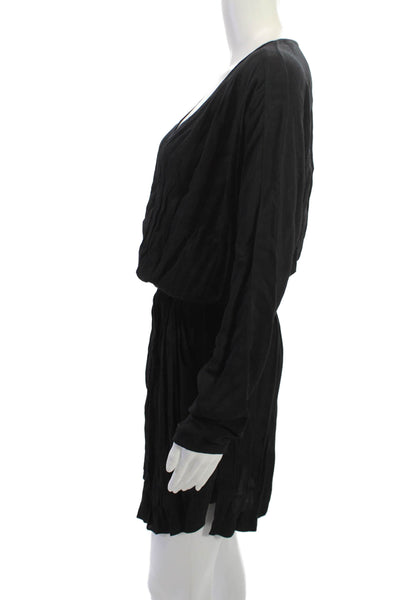 Rebecca Taylor Womens Blouson Mini Dress Black V-Neck Long Sleeve Rayon Size 6