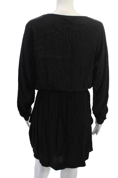 Rebecca Taylor Womens Blouson Mini Dress Black V-Neck Long Sleeve Rayon Size 6