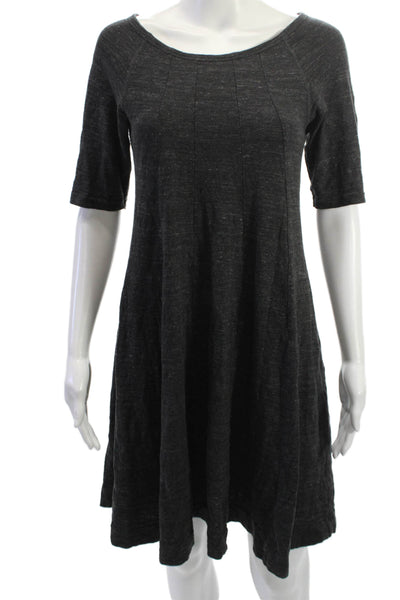 Ganni Women A-Line Shift Dress Dark Gray Silk 3/4 Sleeve Knee Length Size L