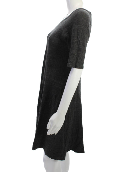 Ganni Women A-Line Shift Dress Dark Gray Silk 3/4 Sleeve Knee Length Size L