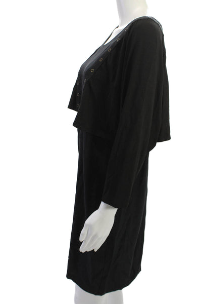 Corey Lynn Calter Women Shift Dress Black Round Neck 3/4 Sleeve Eyelet Size 12