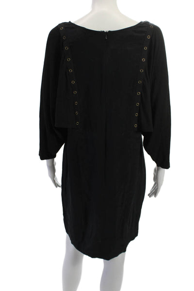 Corey Lynn Calter Women Shift Dress Black Round Neck 3/4 Sleeve Eyelet Size 12
