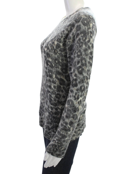 Kinross Cashmere Womens Gray Leopard Print Pullover Sweater Size L