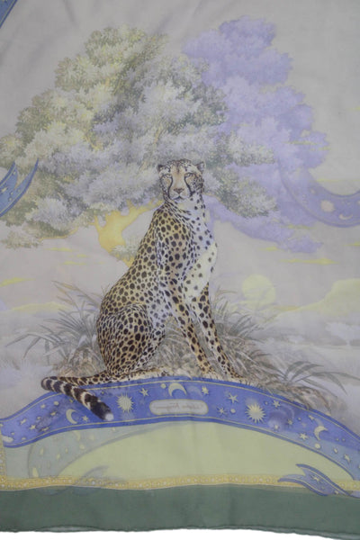 Salvatore Ferragamo Womens Silk Leopard Night & Day Scarf Green Blue 50"x19"