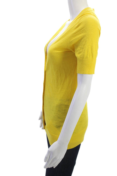Banana Republic Women Yellow V-Neck Short-Sleeve Button Cotton Cardigan Size S