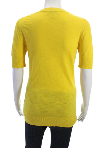 Banana Republic Women Yellow V-Neck Short-Sleeve Button Cotton Cardigan Size S