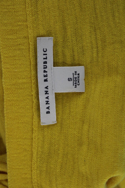 Banana Republic Women Yellow V-Neck Short-Sleeve Button Cotton Cardigan Size S
