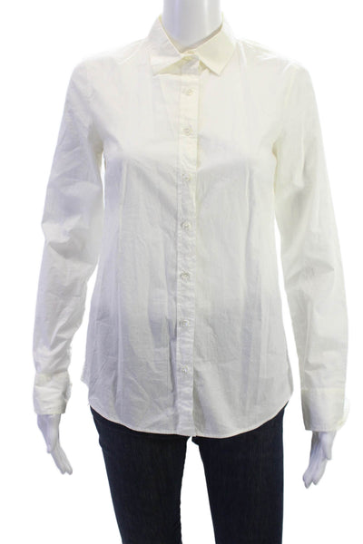 J Crew Women White Cotton Collared Button-Up Long Sleeve Basic Top Size 0