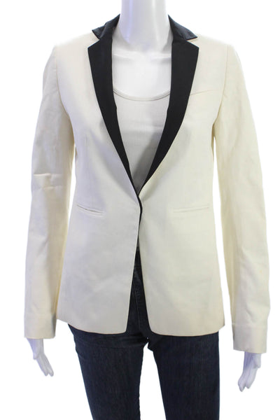 Club Monaco Women Beige Collared Solid Blazer Button Long Sleeve Size 0