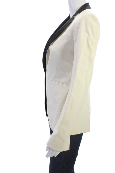 Club Monaco Women Beige Collared Solid Blazer Button Long Sleeve Size 0