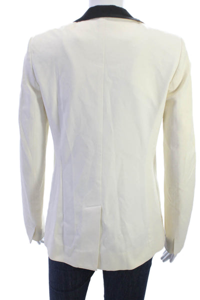 Club Monaco Women Beige Collared Solid Blazer Button Long Sleeve Size 0