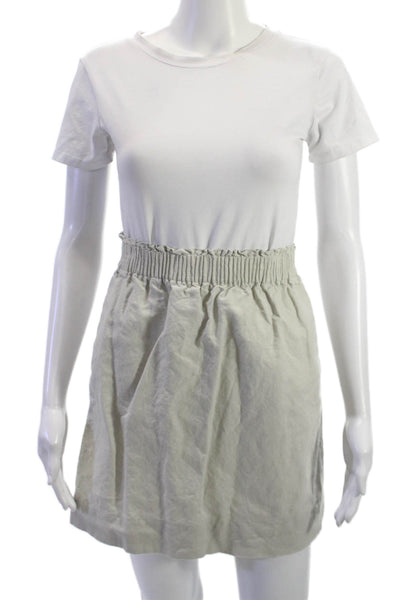 J Crew Womens A-Line Mini Skirt Beige Linen Cotton Size 0