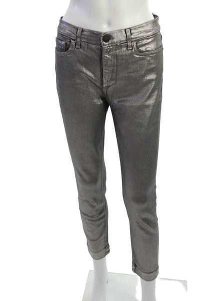 Pinko Women Skinny Cropped Ankle Jeans Dark Gray Mid Rise Button Size 29
