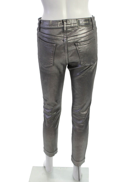 Pinko Women Skinny Cropped Ankle Jeans Dark Gray Mid Rise Button Size 29