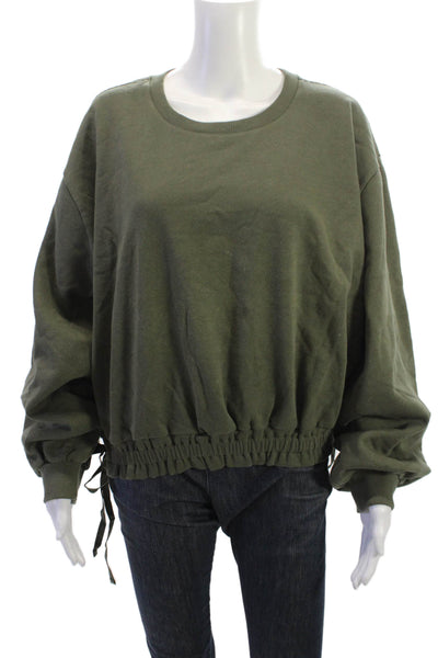 Zara Women Pullover Sweatshirts Army Green Crew Neck Long Sleeve Size M