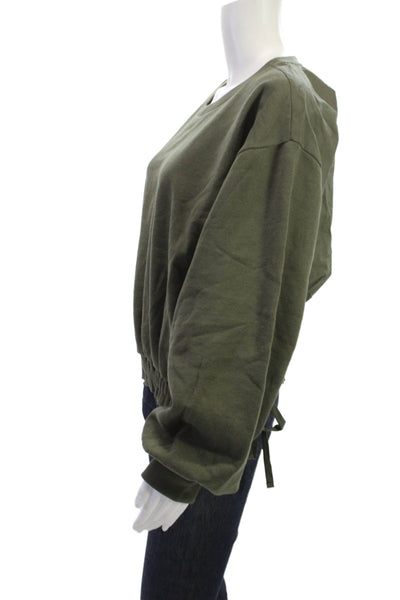 Zara Women Pullover Sweatshirts Army Green Crew Neck Long Sleeve Size M