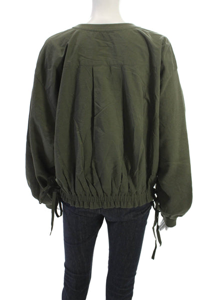 Zara Women Pullover Sweatshirts Army Green Crew Neck Long Sleeve Size M