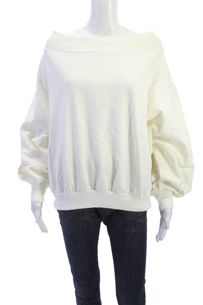 Boohoo Women Pullover Sweatshirt White 100% Cotton Long Sleeve Size 10