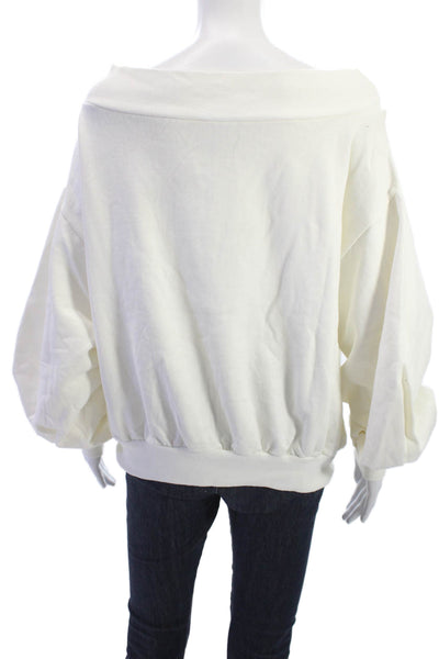 Boohoo Women Pullover Sweatshirt White 100% Cotton Long Sleeve Size 10