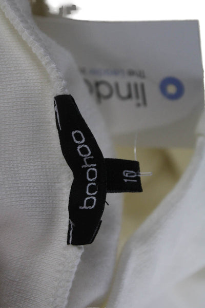 Boohoo Women Pullover Sweatshirt White 100% Cotton Long Sleeve Size 10