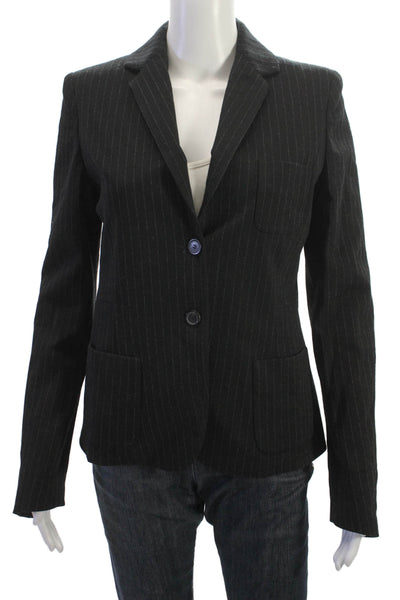 Piazza Sempione Women Black Striped Collared Blazer Long Sleeve Size 42
