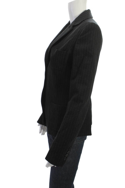 Piazza Sempione Women Black Striped Collared Blazer Long Sleeve Size 42