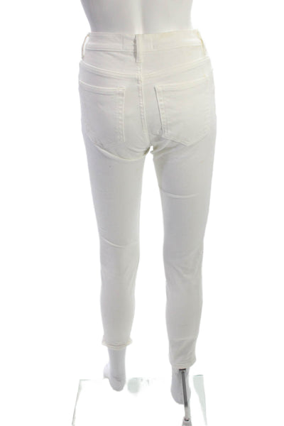 Everlane Womens White Ankle Skinny Jeans Button Mid Rise Cotton Stretch Size 24