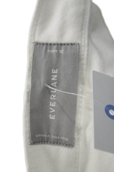 Everlane Womens White Ankle Skinny Jeans Button Mid Rise Cotton Stretch Size 24