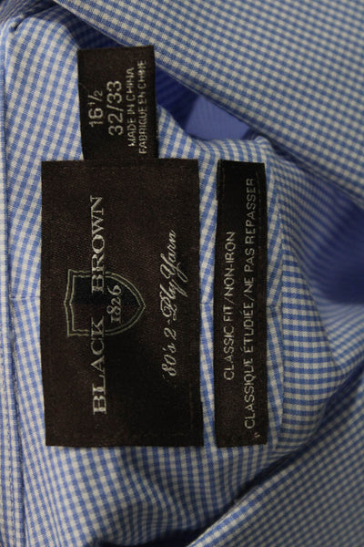 Black Brown 1826 Mens Cotton Gingham Print Button Down Shirt Blue Size 16.5