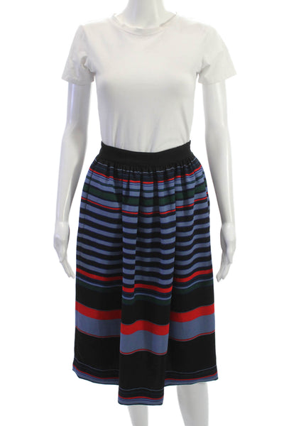 Zara Women A-Line Pleated Black Striped Polyester Skirt Knee Length Size XS