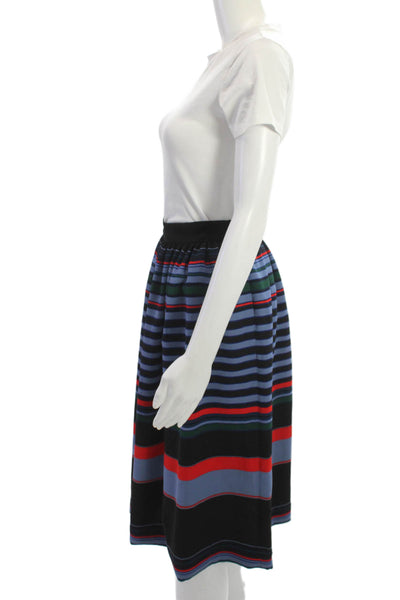 Zara Women A-Line Pleated Black Striped Polyester Skirt Knee Length Size XS