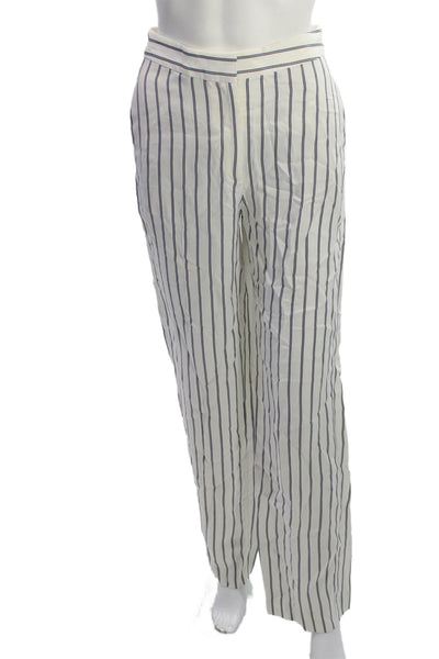 Massimo Dutti Women White Striped Dress Pants 100% Viscose Hook & Eye Size 2