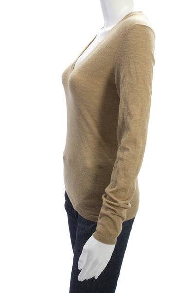 Theory Women Beige Merino V-Neck Pullover Sweater Long Sleeve Size S