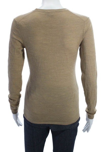 Theory Women Beige Merino V-Neck Pullover Sweater Long Sleeve Size S