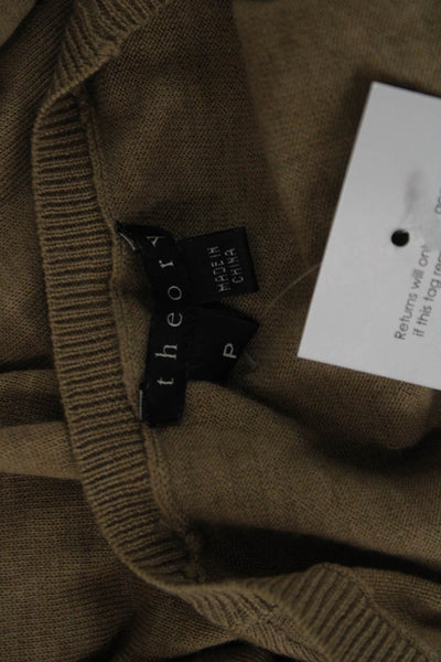 Theory Women Beige Merino V-Neck Pullover Sweater Long Sleeve Size S