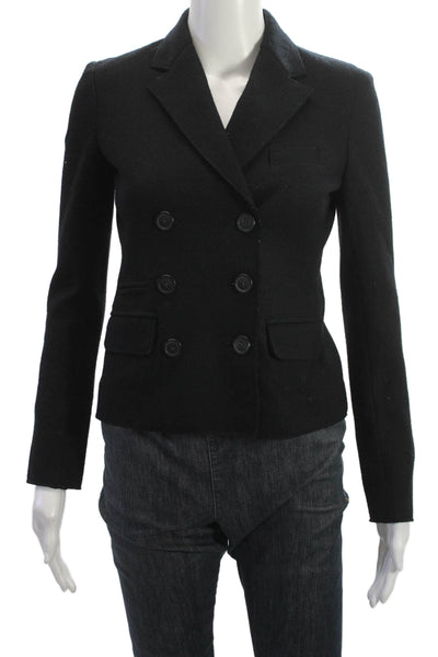 J Crew Womens Black Wool Pea Coat Collared Button Long Sleeve Size 0P