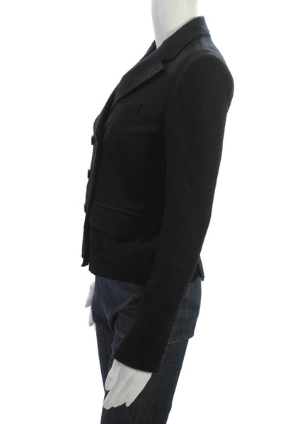 J Crew Womens Black Wool Pea Coat Collared Button Long Sleeve Size 0P