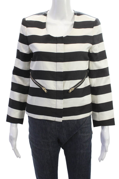Club Monaco Womens Black Striped Silk Cotton Blazer Long Sleeve Zip Size 2