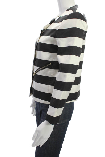 Club Monaco Womens Black Striped Silk Cotton Blazer Long Sleeve Zip Size 2