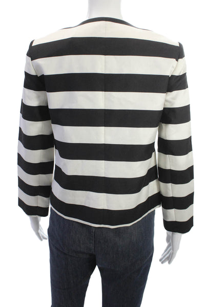 Club Monaco Womens Black Striped Silk Cotton Blazer Long Sleeve Zip Size 2