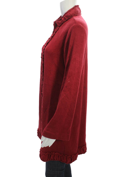 Pure Essence Womens Collared Red Coatigan Long Sleeve Solid Size XS
